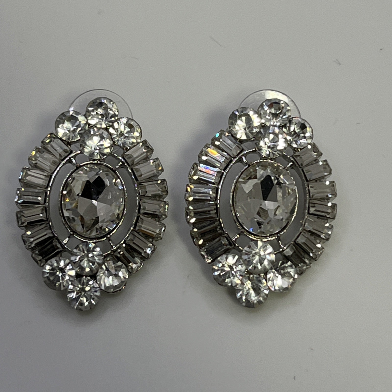 Large Vintage Crystal Rhinestone Post Earrings Special Occasion Prom Formal 1”