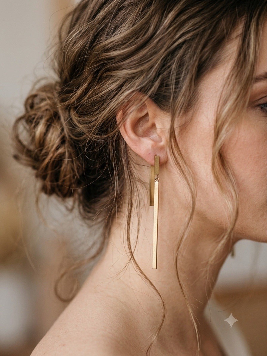 Gold Tone Geometric Rectangle Long Bar Dangle Drop Earrings – Butterfly