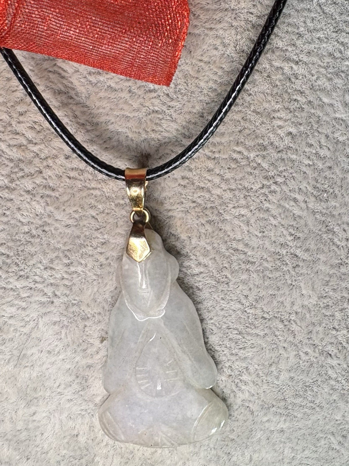 14k Yellow Gold Jade Buddha Wise Symbol Pendant 585 Black Cord Included 6.80G