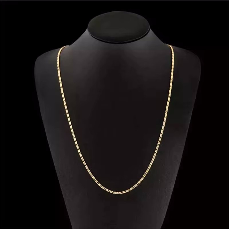 18K Gold Plated 2mm Chain Necklace 16-30in Women Men 925 Silver Plated