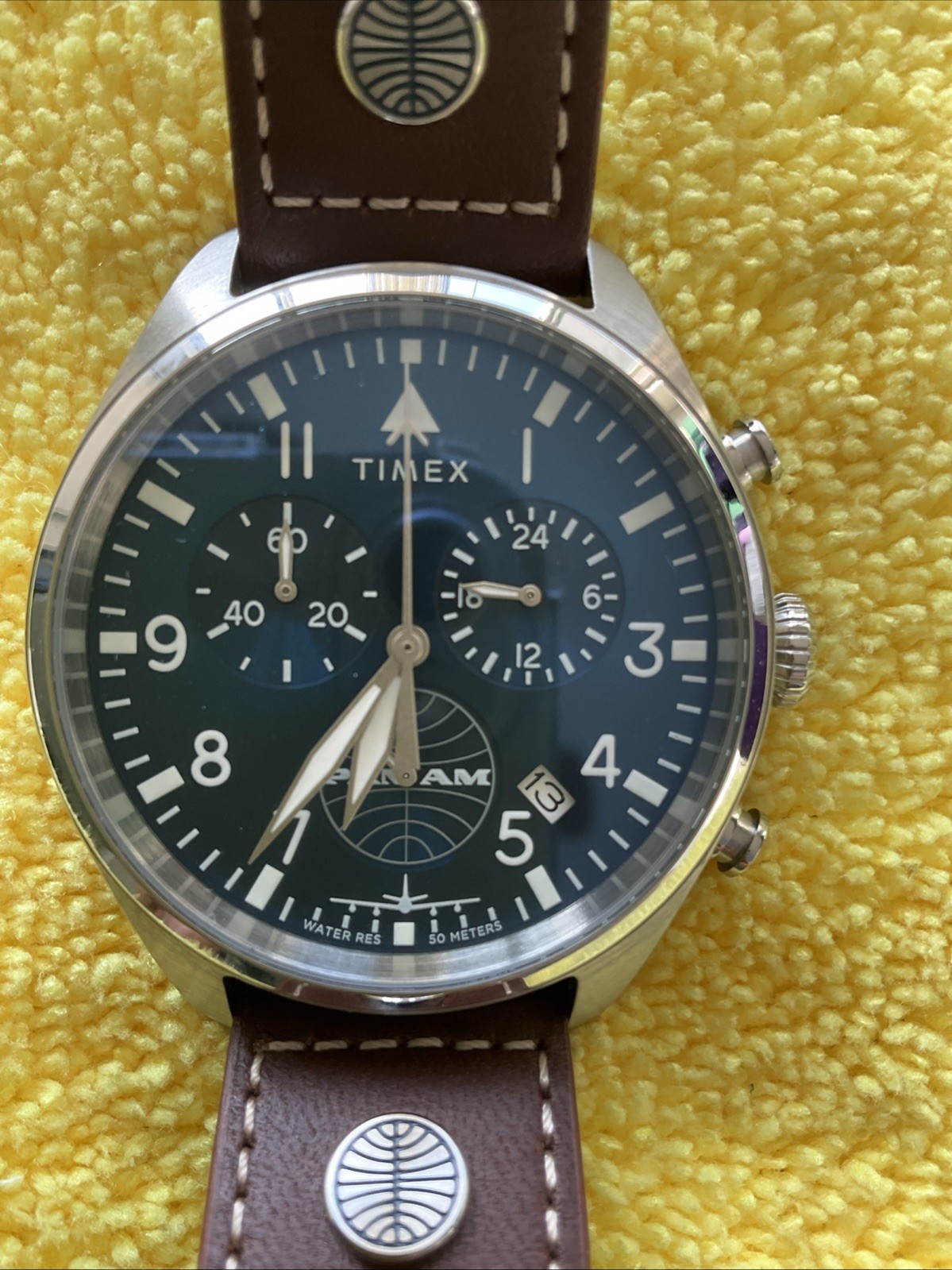 MINT Timex Pan Am 42mm Leather Strap Watch TWG030000 USA SELLER