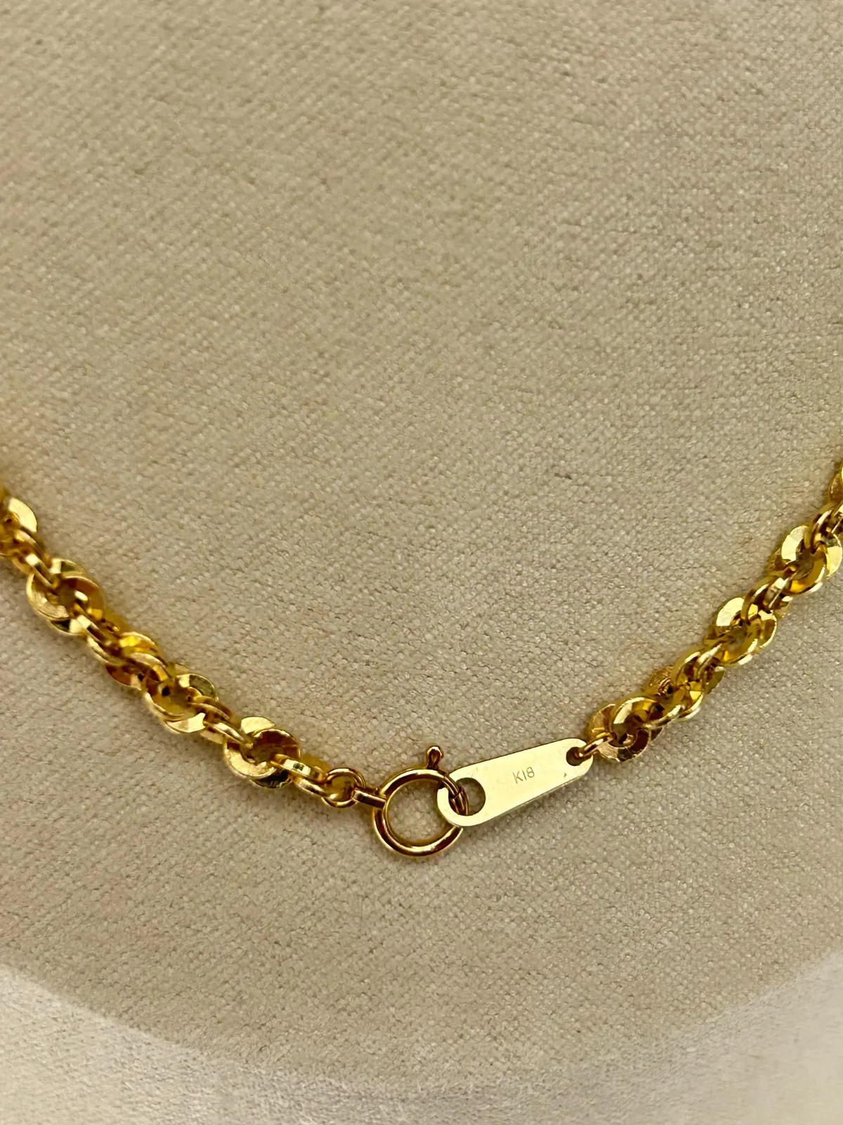 Japanese K18 Polished Double Twist Chain Necklace Solid 18K Gold Collar Necklace