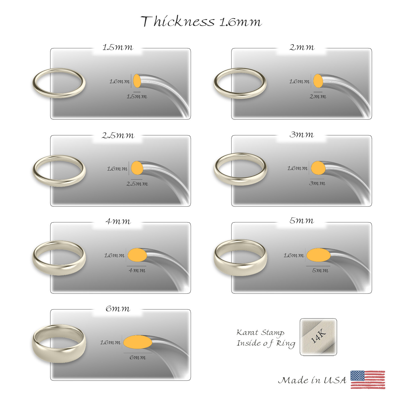 14K Champagne Gold 1.5mm 2mm 2.5mm 3mm 4mm 5mm 6mm Comfort Fit Wedding Band