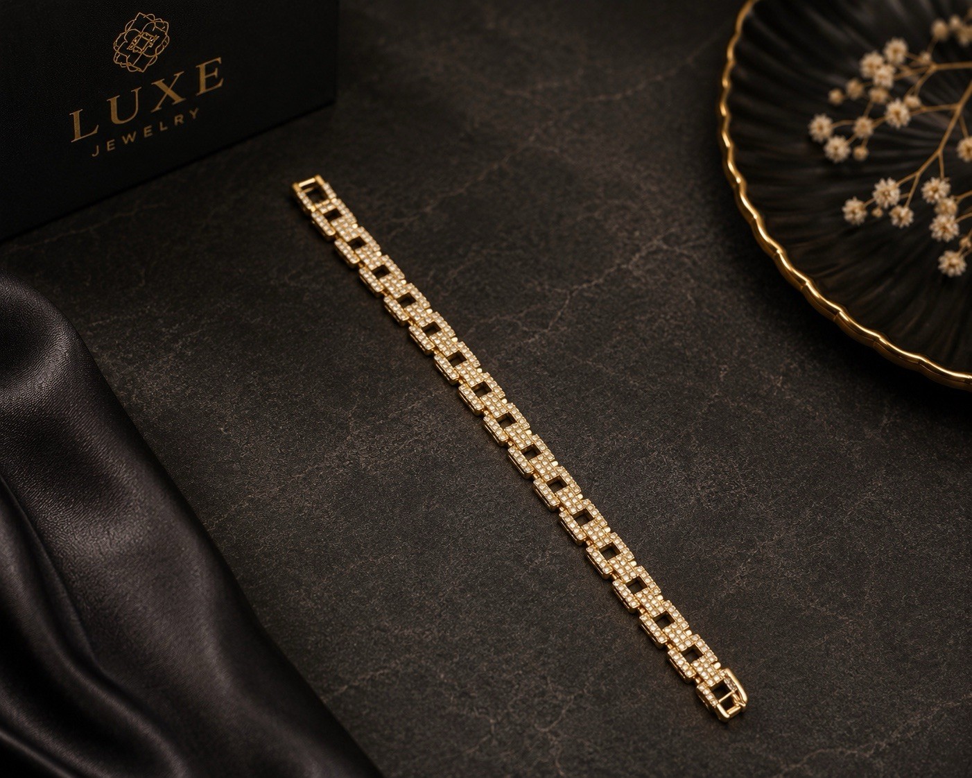 Elegant None tarnished none fade Gold Tone Tennis Bracelet Round Clear zircon