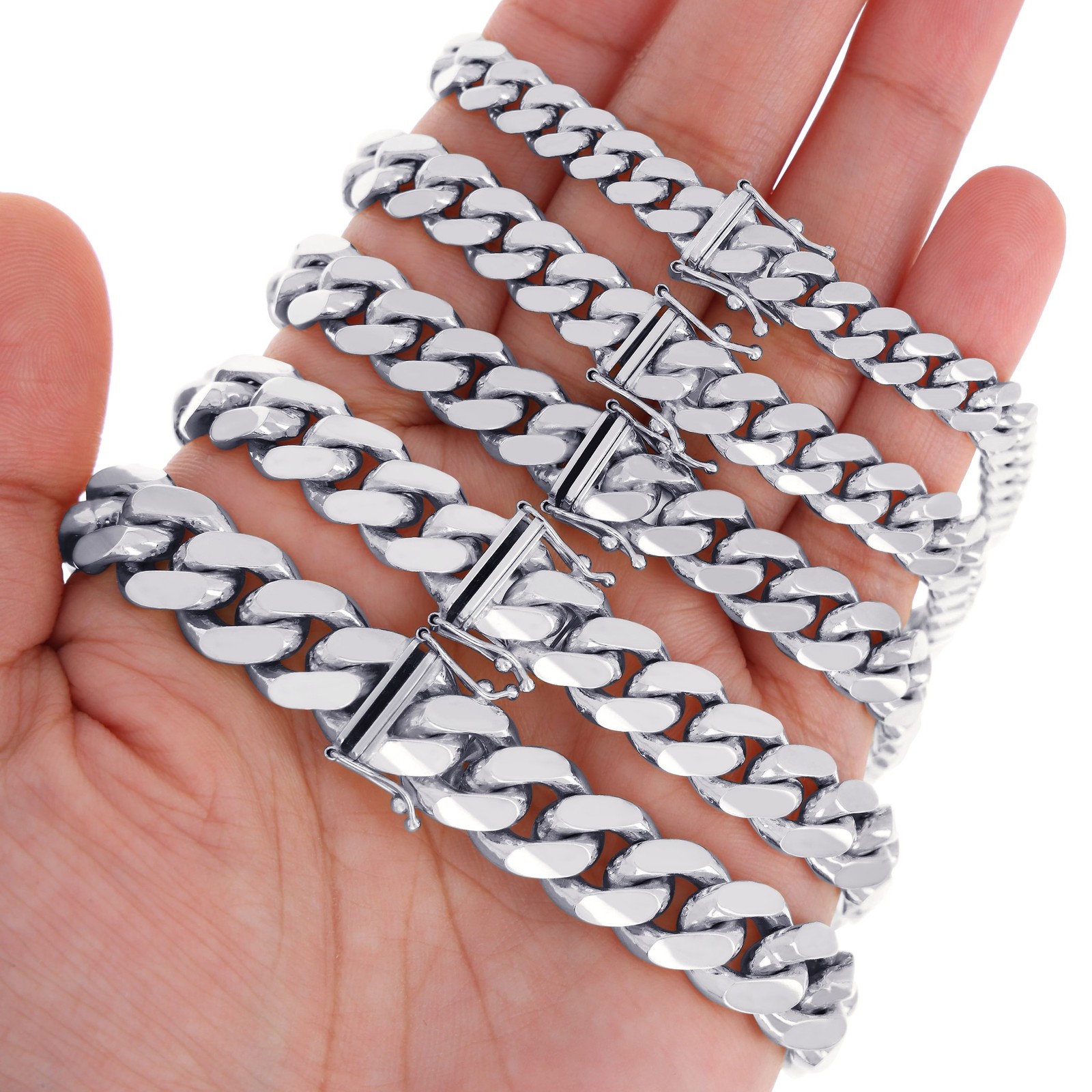 14K White Gold Solid 2.7mm-7mm Miami Cuban Link Chain Necklace Bracelet 7″-30″
