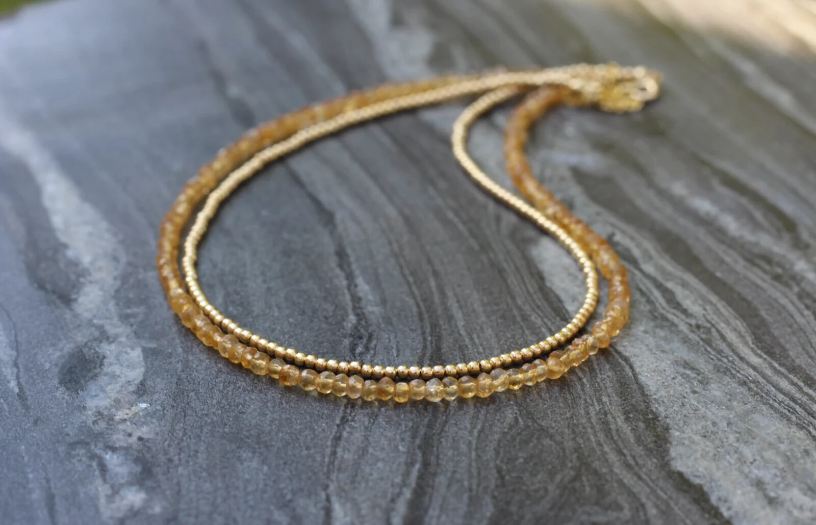 Dainty Citrine Beaded Necklace Yellow Crystal Choker November Birthstone Gift
