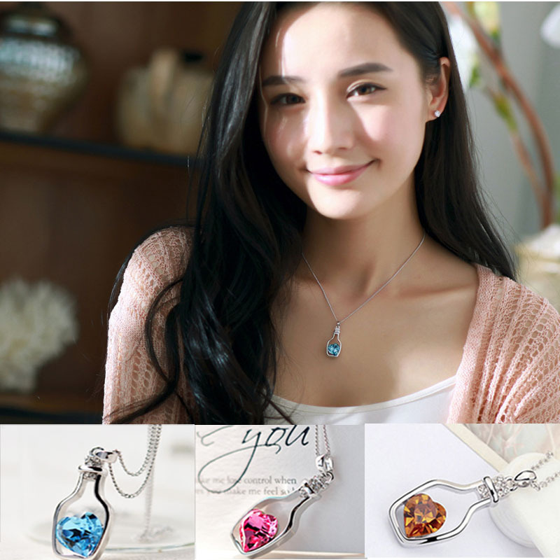 Love Bottle Silver Plated Girl Charm Necklace Gift Women Pendant Fashion Jewelry