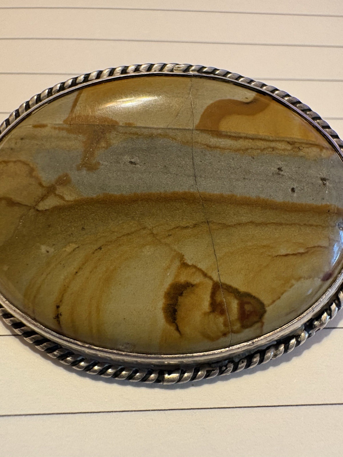 Vintage Mid-Century Owyhee Picture Jasper Brooch – Silver-Tone AS IS