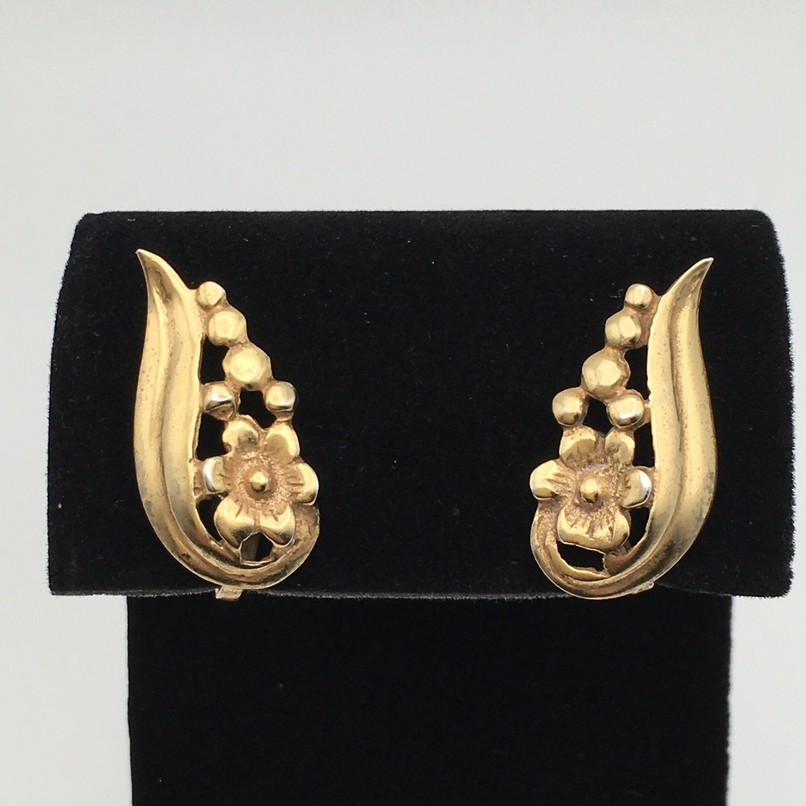 Vintage Sterling Silver Gold Dip Flower Screw Back Earrings 7g #87