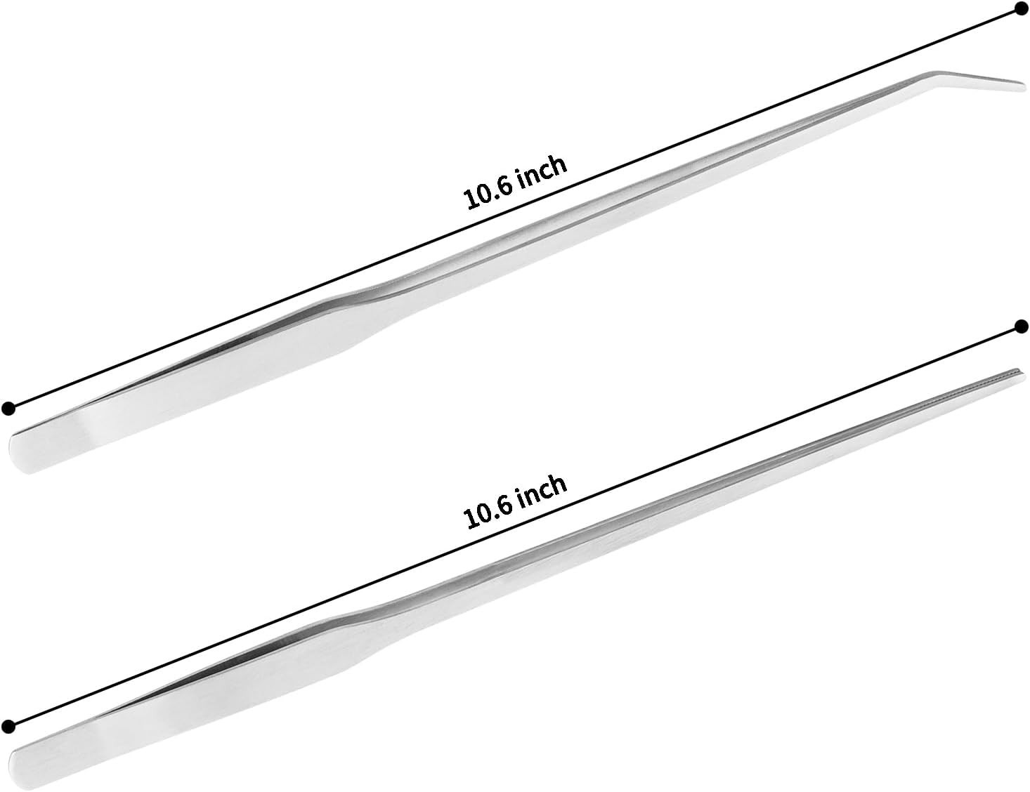 2PCS Long Aquarium Tweezers 10.6″ Straight and Curved Tweezers Stainless Steel