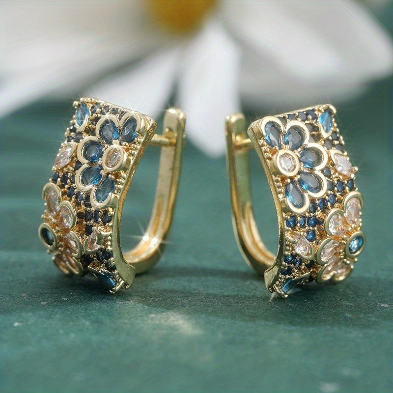1Pairs Gold Curved Hoop Flower Earrings Multicolor Earrings Jewelry for Women