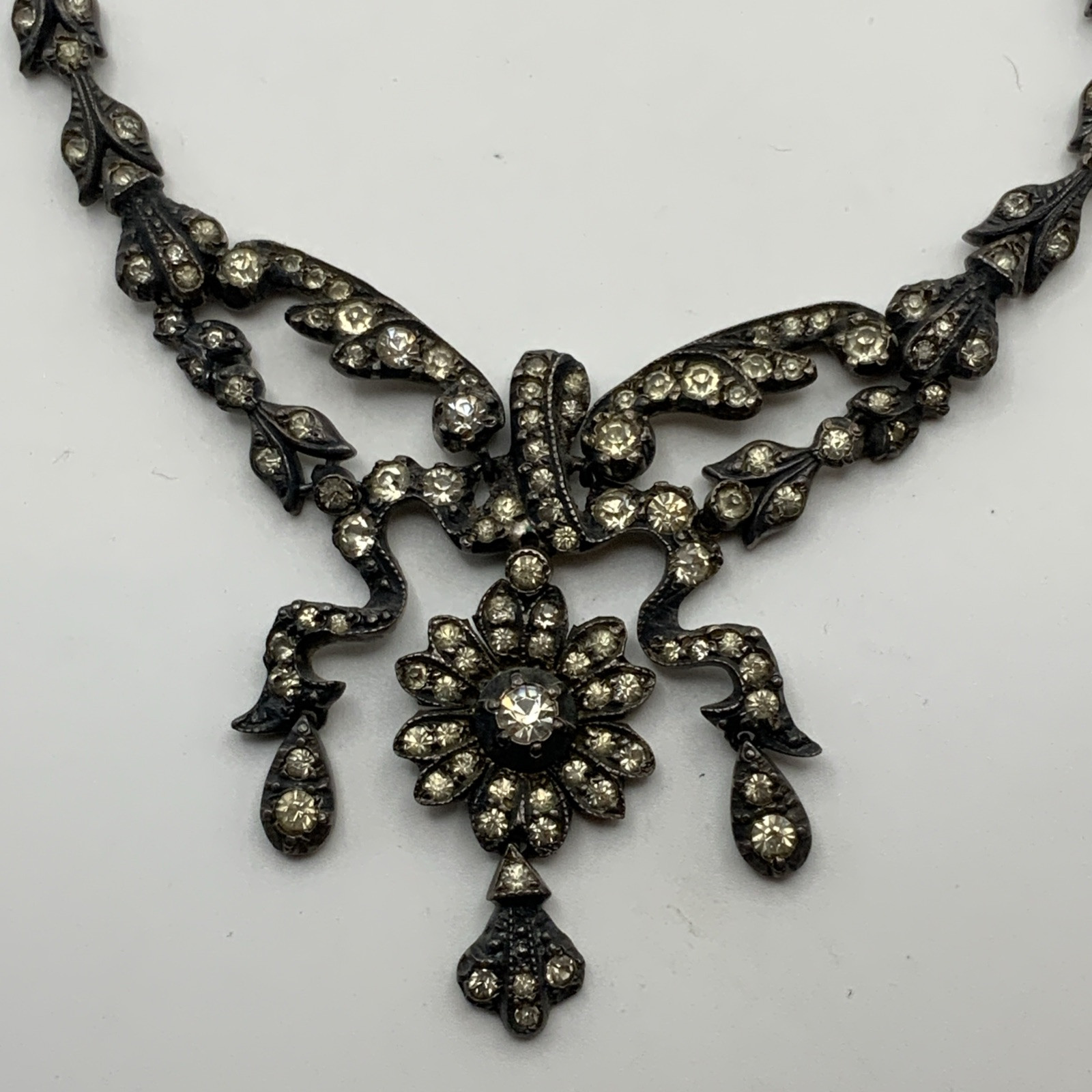 Antique Victorian Diamond Paste Sterling Silver Foiled Back Necklace, 41.7g