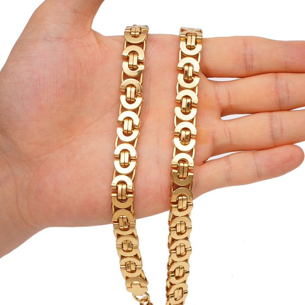 11mm Silver/Gold/Black Stainless Steel Flat Byzantine Box Chain Necklace 16″-40″