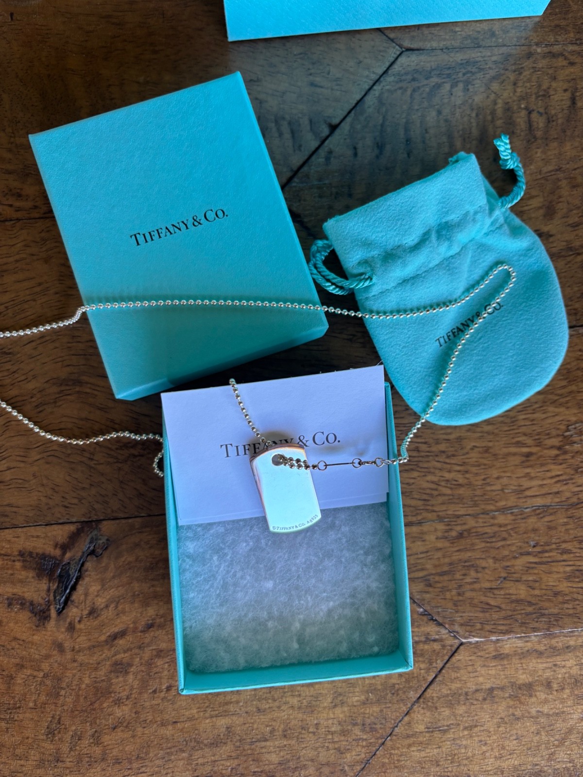 Tiffany & Co brand new 24″ silver chain with dog-tag
