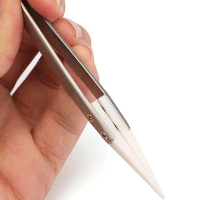 1pc Ceramic Tip Precision Tweezers Heat Resistant Stainless Steel Soldering Tool