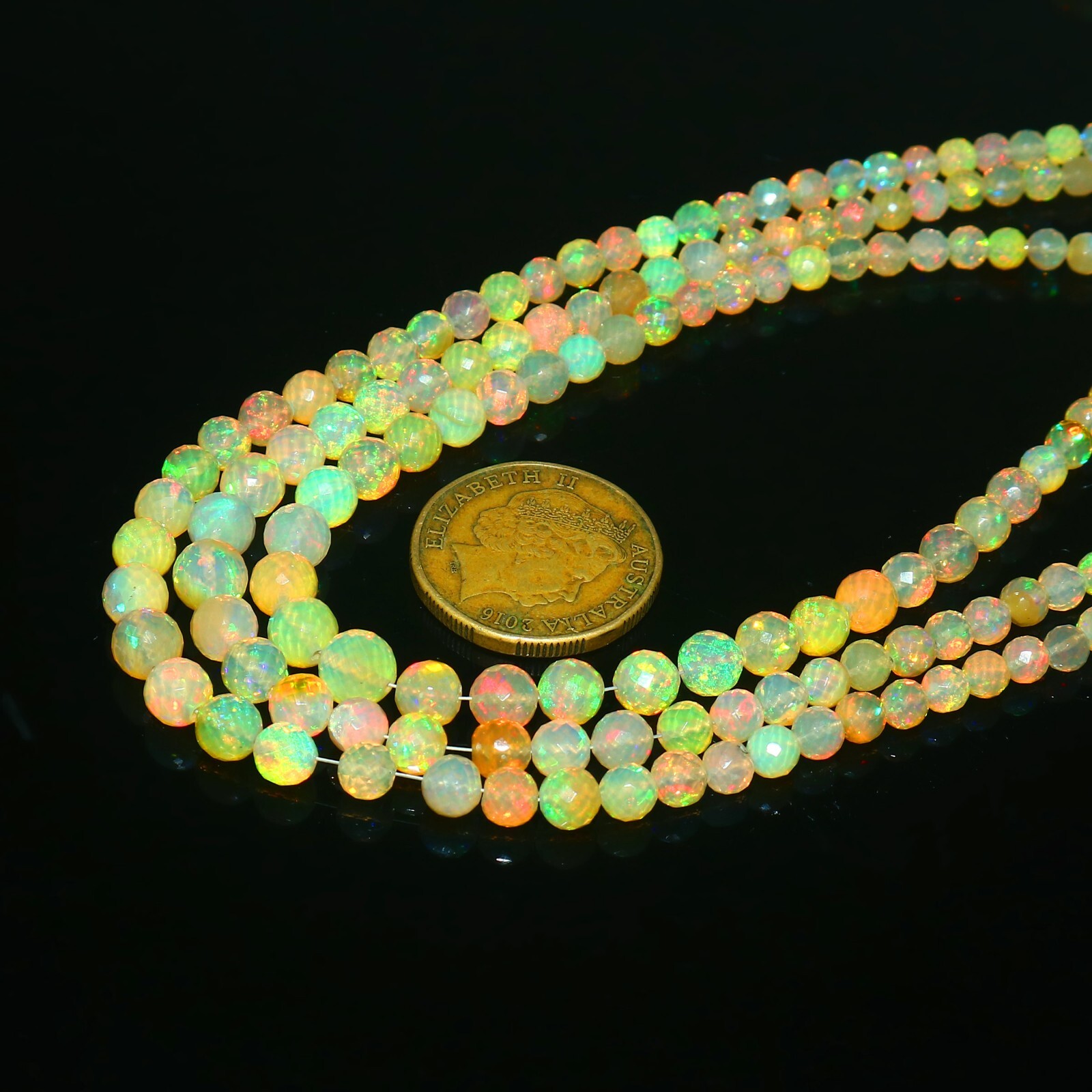 Opal Faceted Beads Round Natural Gemstone Ethiopian Necklace Ball White 524
