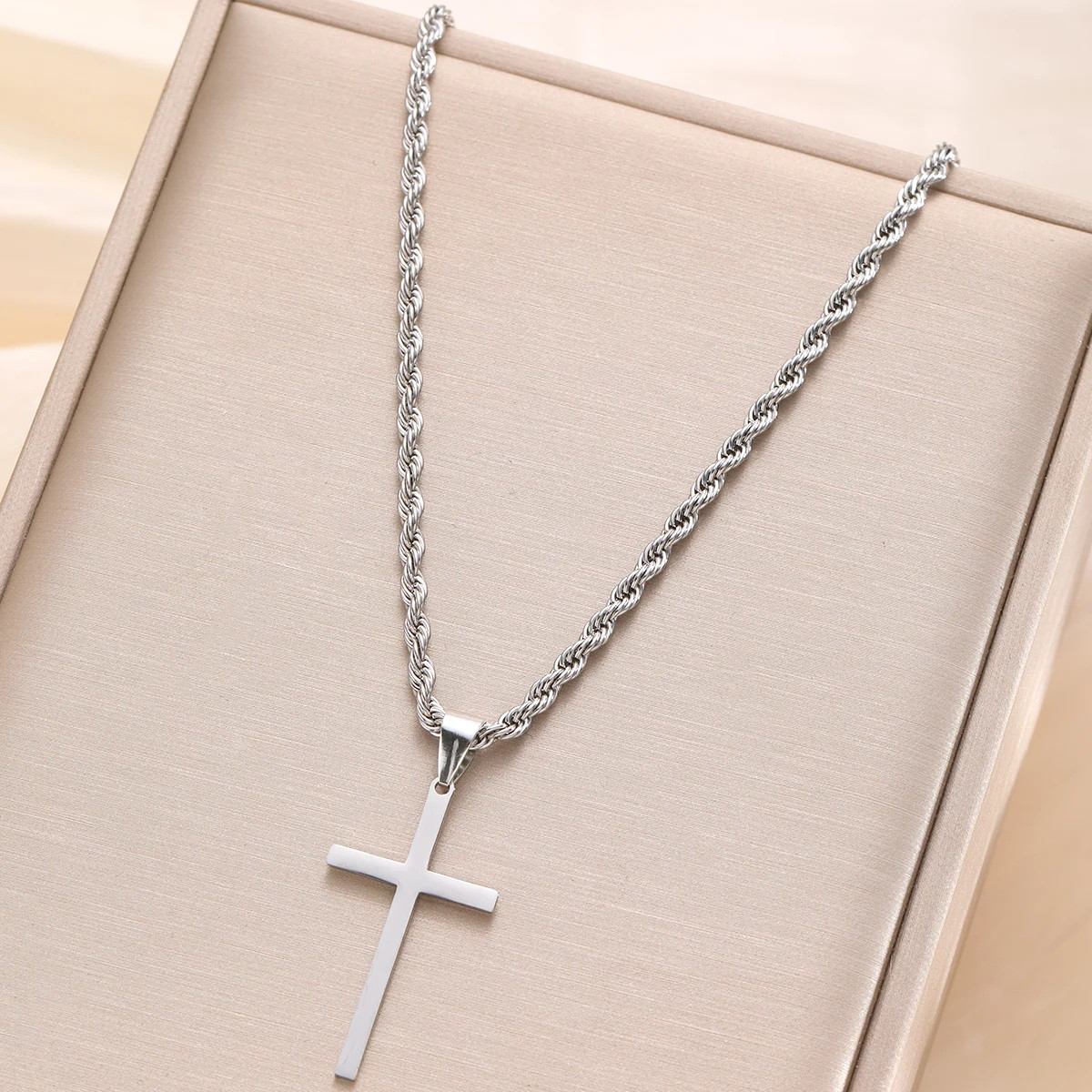 Stainless Steel Cross Pendant Necklace Minimalist Gold Color Jewelry Men Women