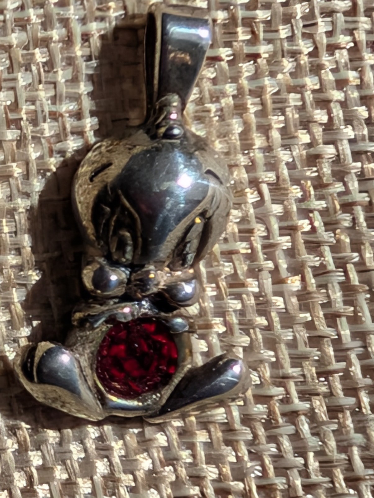 Vintage Tweety Bird Pendant Warner Bros. Sterling 925 red foil backed rhinestone