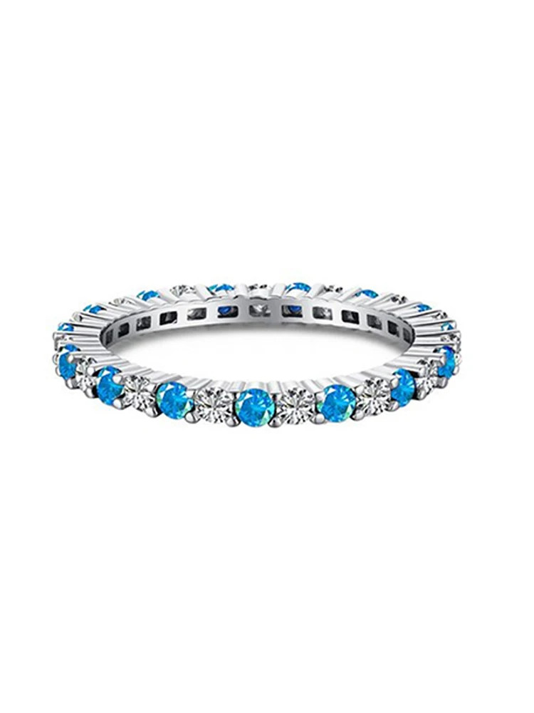 Stackable Plain Ring 925 Sterling Silver 1.4mm Full Zircon Wedding Band Jewelry