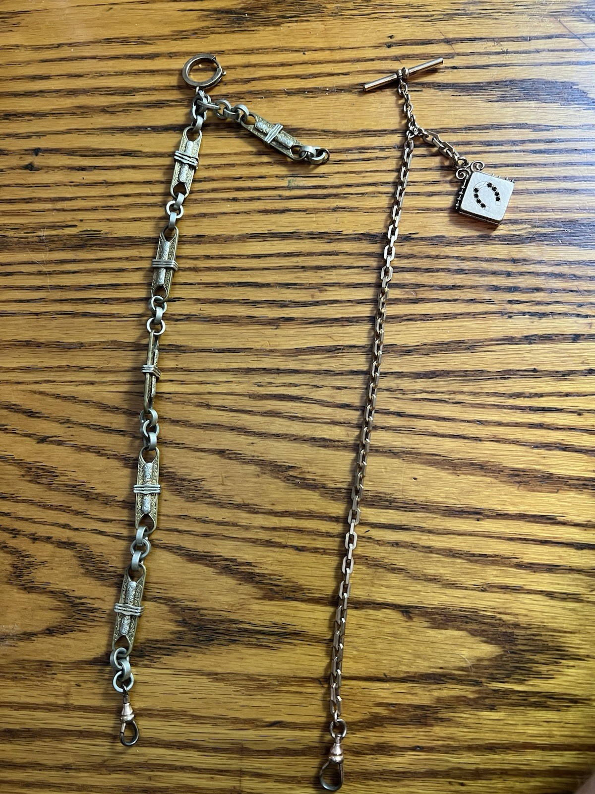 Vintage 2 Antique Pocket Watch Fob Chain Gold Filled SKM & Co. Photo Locket TWO