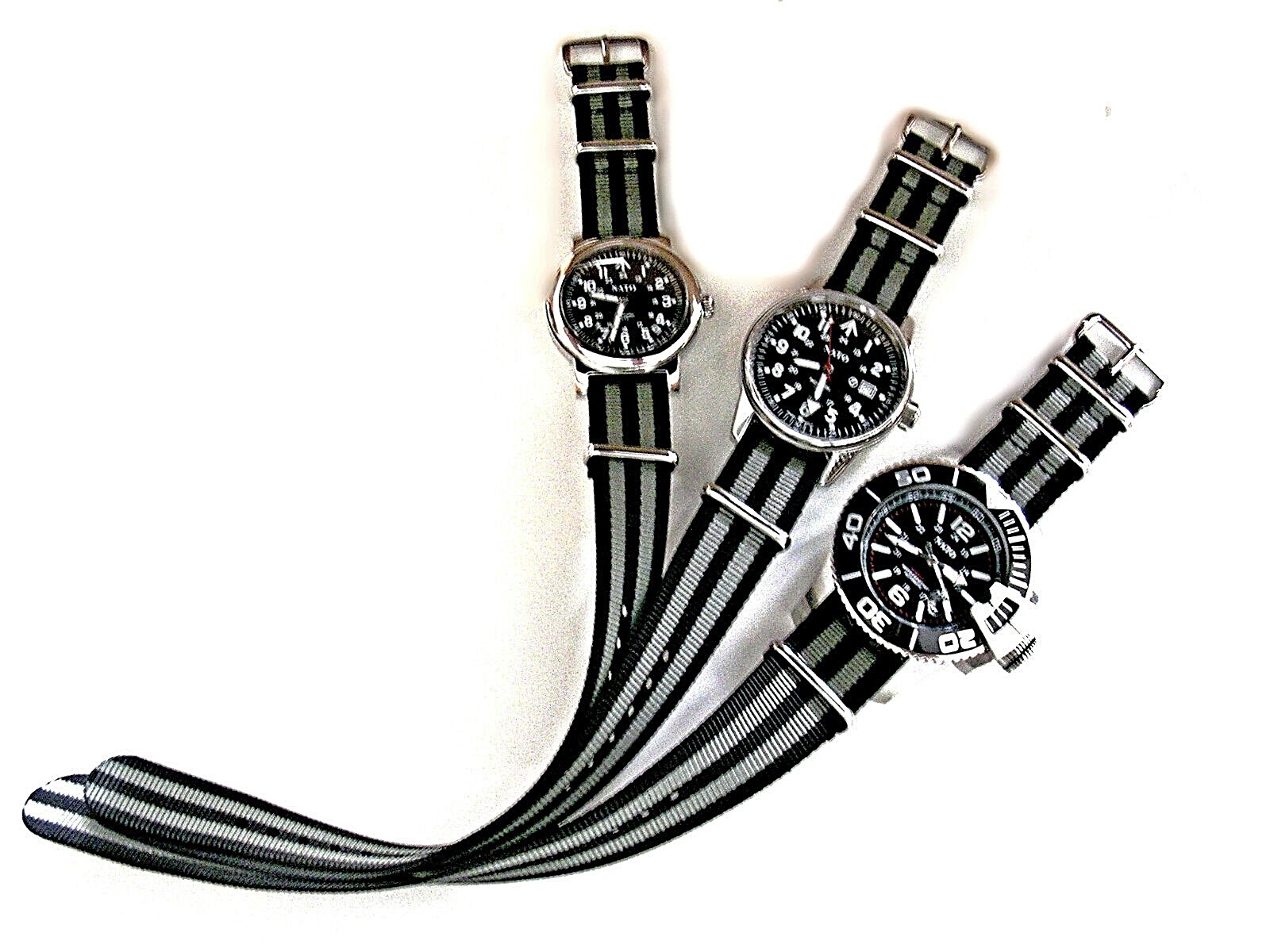NATO G10 ® Black Grey HD nylon Military Dive watch band RAF strap bond IW SUISSE