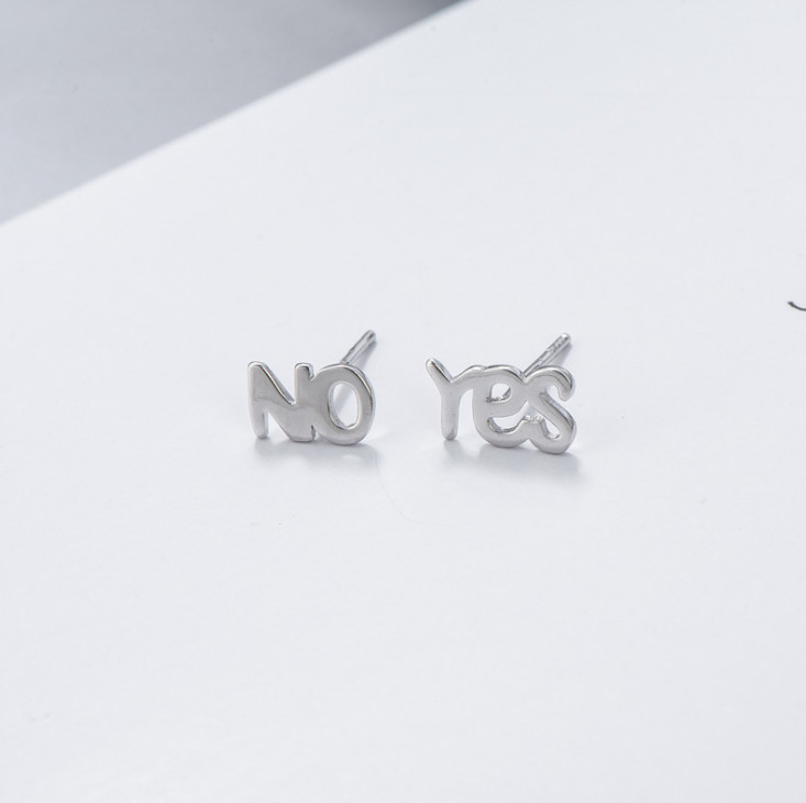 925 Sterling Silver Yes-No post stud earrings Women Men Gift Box A1