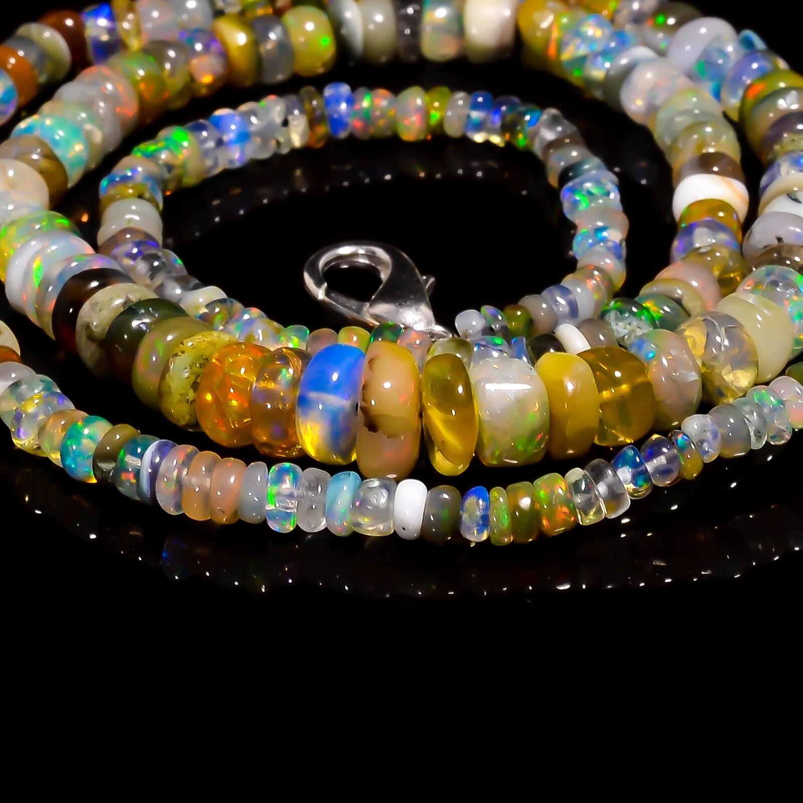 Natural Multi Ethiopian Opal Rondelle Smooth Beads 3X2 7X4mm Necklace 17″ A-5532
