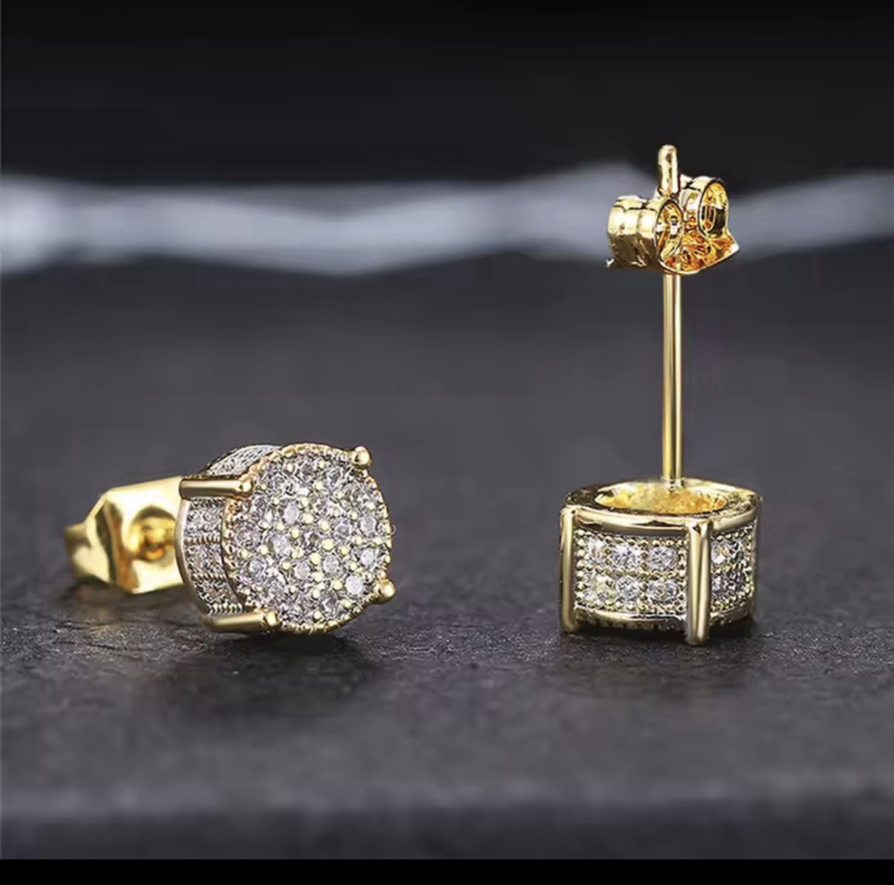 Huitan Fancy Round Shaped Stud Earrings Paved Shiny CZStone Silver Color/Gold
