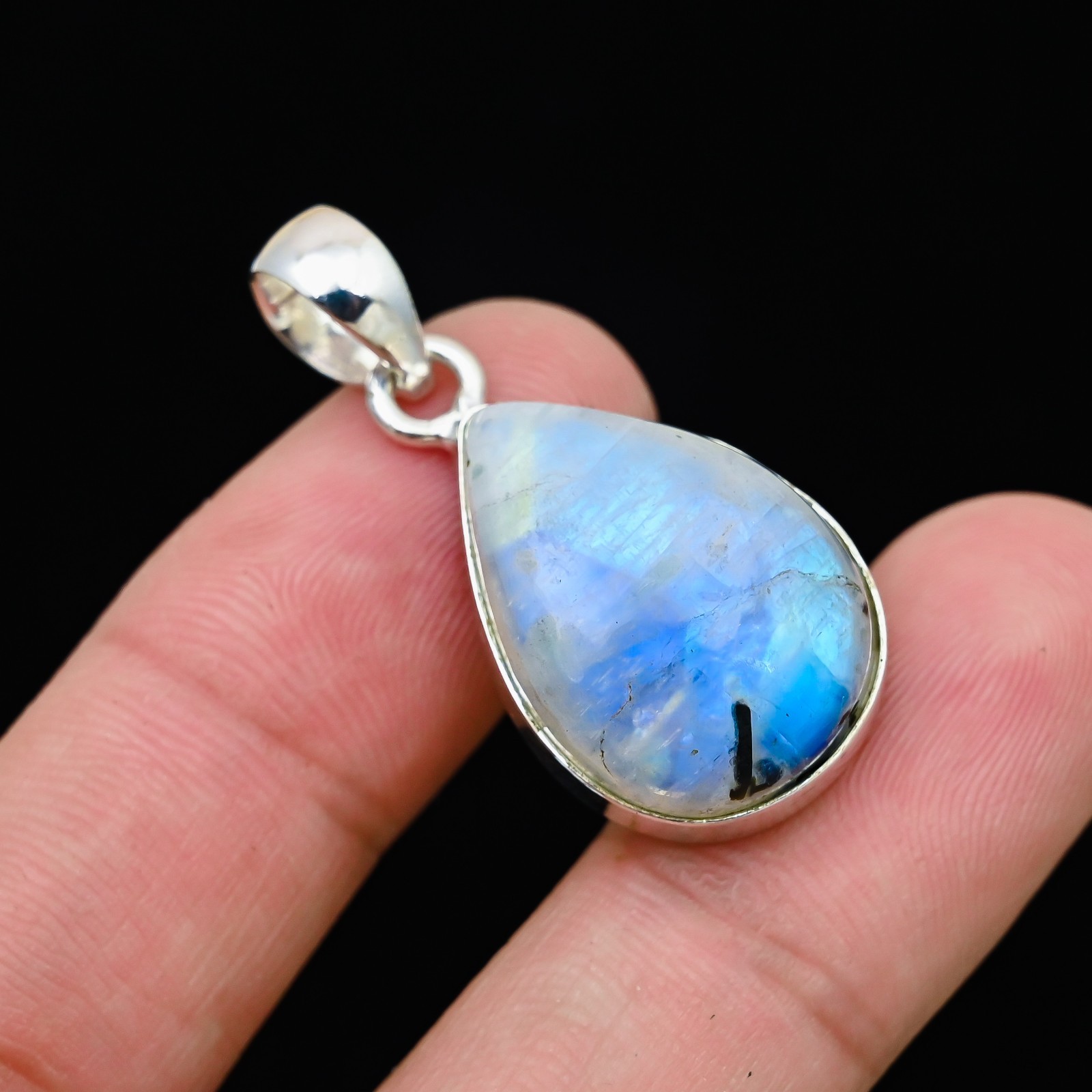 Rainbow Moonstone Gemstone 925 Sterling Silver Handmade Pendant Jewelry Gift For