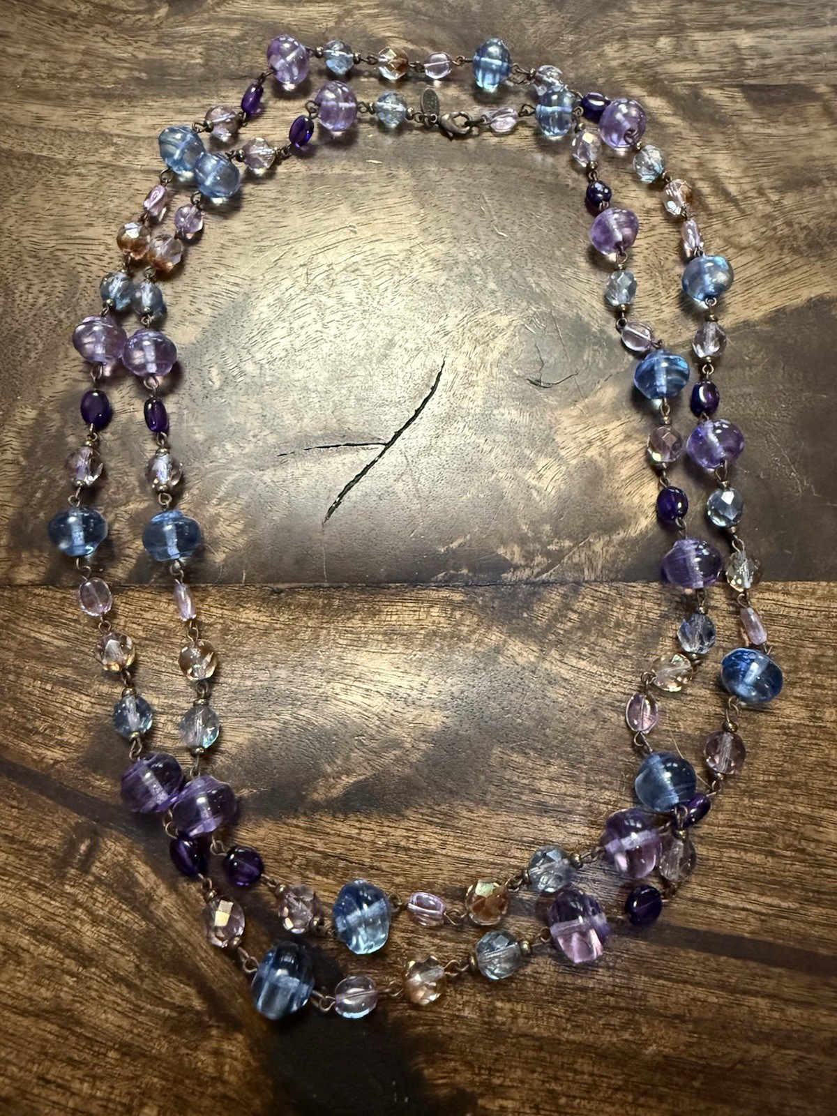 Joan Rivers Czech Republic Blue/Purple/Multi Glass Linked Bead Necklace, 48”