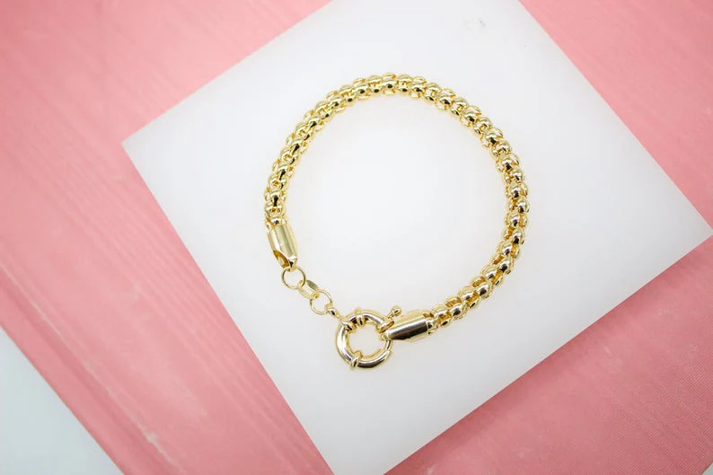 18K Gold Filled 5mm Popcorn Chain Bracelet (I33)