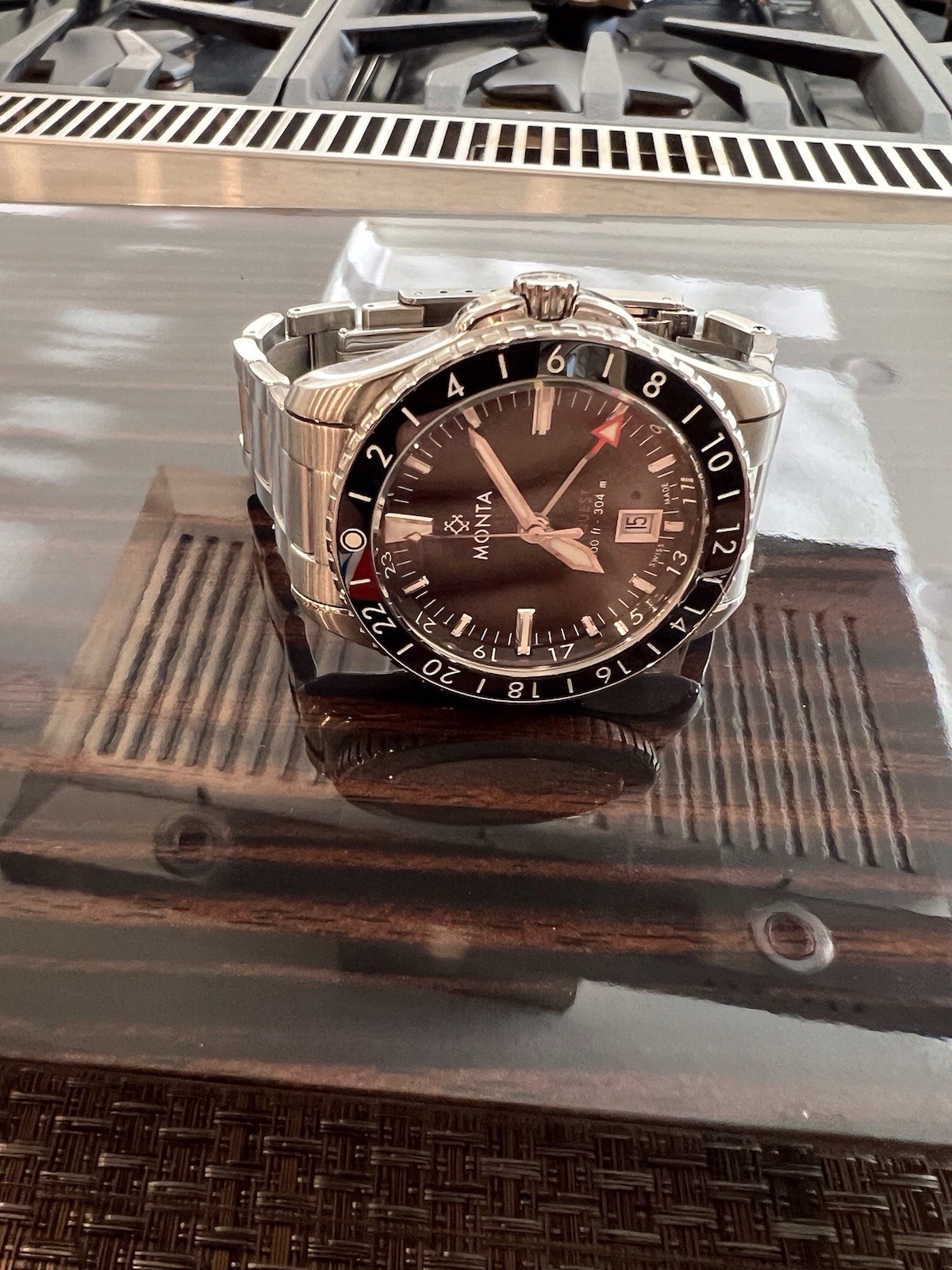 Monta Skyquest Black Dial M-23 GMT Automatic Aluminum Bezel Stainless Watch
