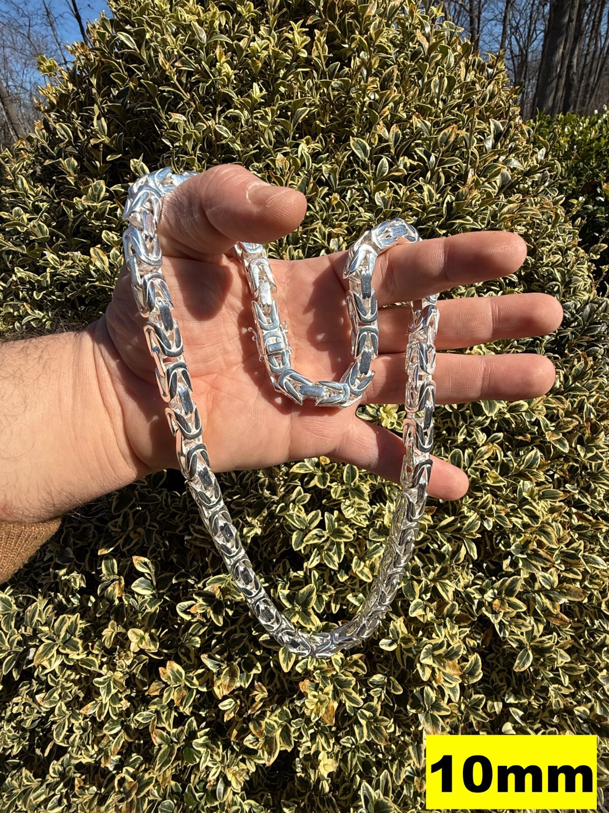 Real Solid 925 Silver Handmade Byzantine Chain Mens Necklace 5mm-10mm Box Clasp