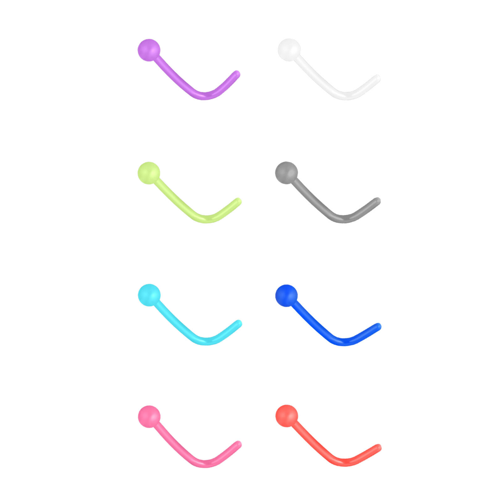 8-80pcs Colorful Nose Ring Retainer Bioflex L Shape Nose Pin Studs 20G Piercing