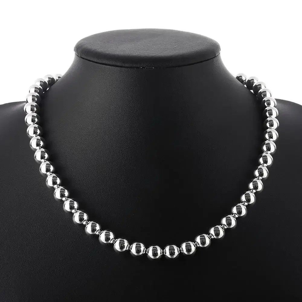 Women’s 925 Sterling Silver 10mm Hollow Balls Beads Chain Necklace