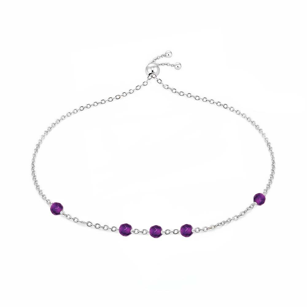 Verona Jewelers 925 Sterling Silver Amethyst Adjustable Charm Bead Bracelet