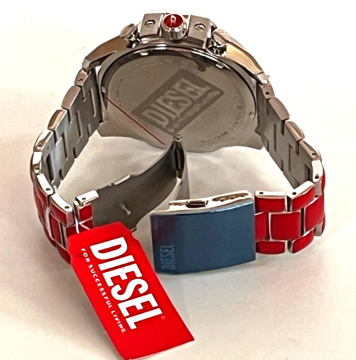 DIESEL DZ4638 Men’s Mega Chief Red Enamel Stainless Steel Watch BNWT/Box $290
