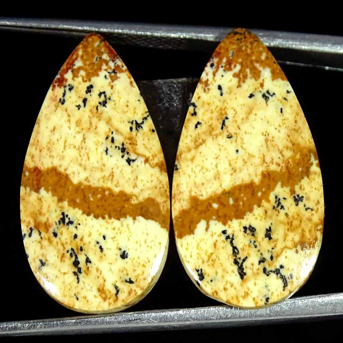 16.90Cts Natural Picture Jasper Cabochon Loose Gemstone Pair 12x23x3mm Pear