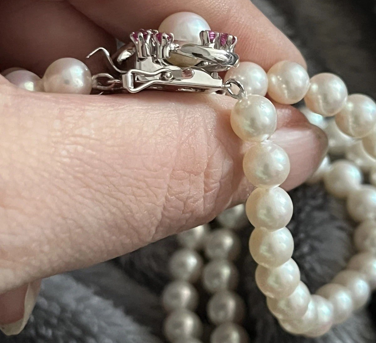 TASAKI Akoya Pearl Double-Strand Necklace 14ct White Gold K14WG 6.4-7.1mm 40cm