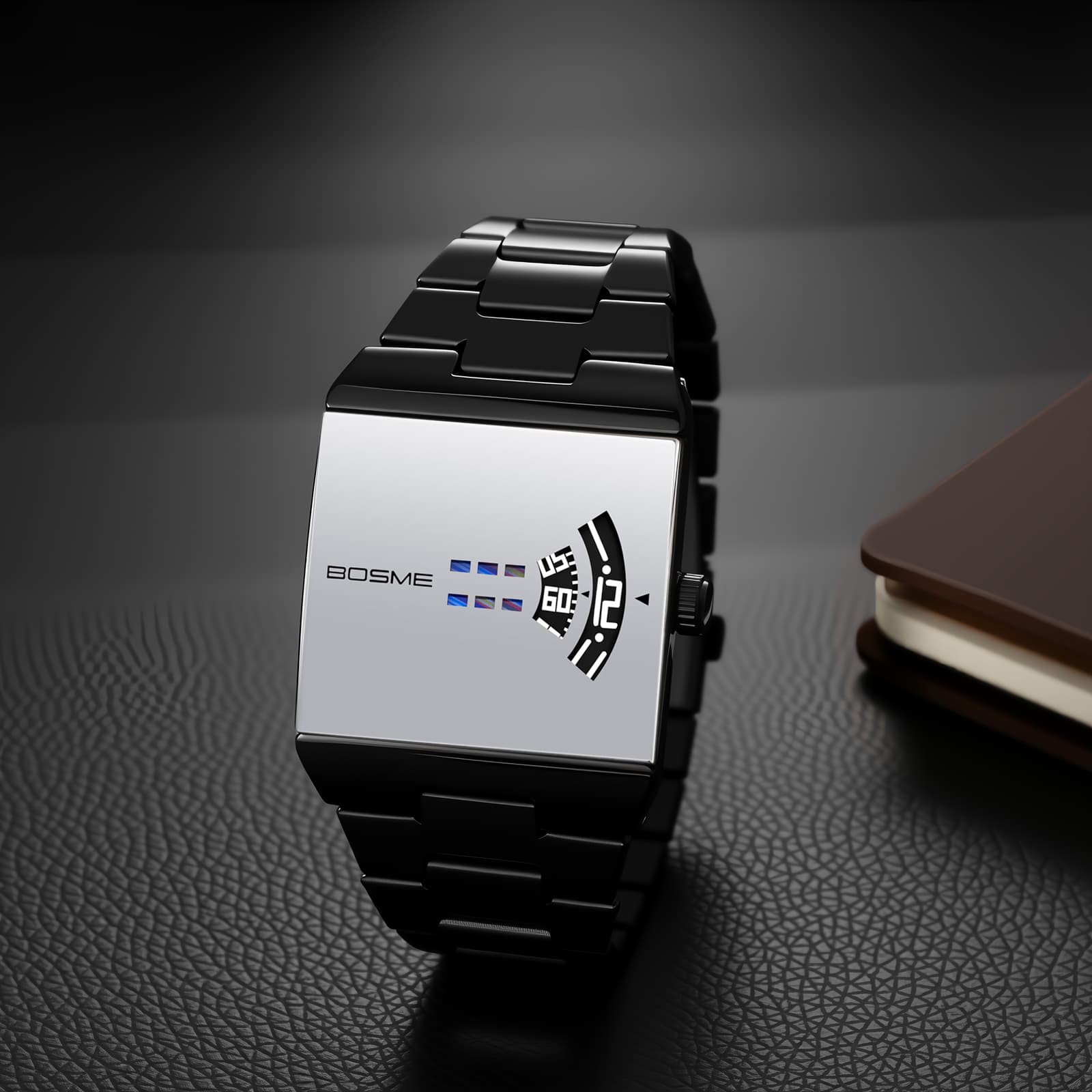 Men’s Steampunk Stainless Steel Square Wrist Watch No-Hand Jumping Hour Display