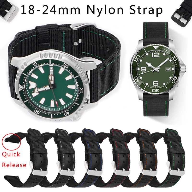 Stitching Black Nylon Strap Canvas Fabric Watch Band 20 22 18 24mm Generic Belt