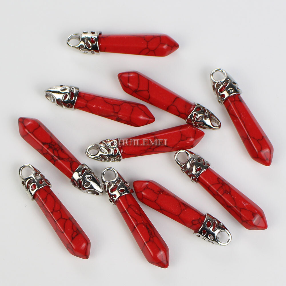 10pcs Red Turquoise Stone Hexagonal Pointed Pendant Bead Reiki Chakra Healing