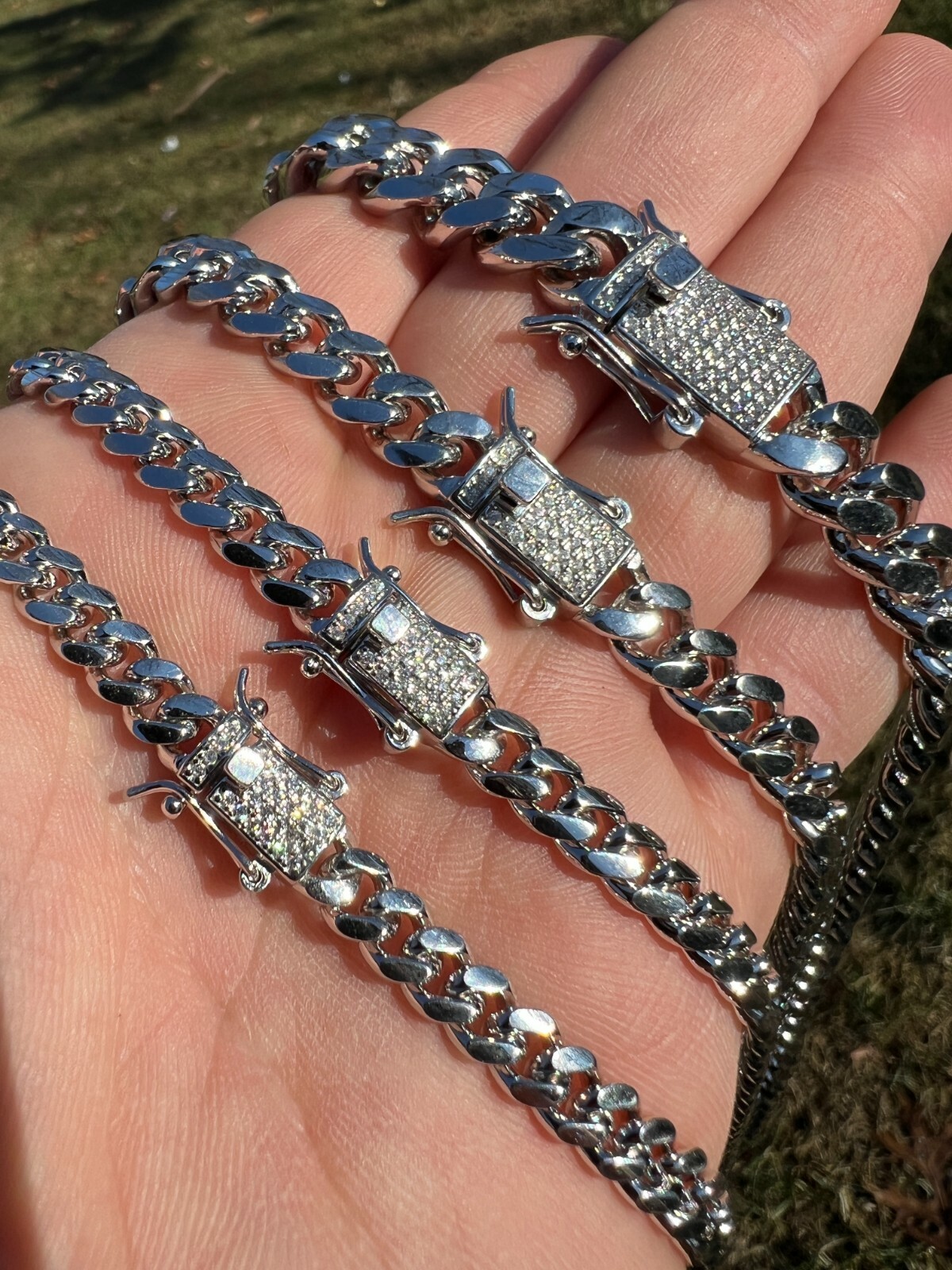Real Miami Cuban Chain Necklace 925 Silver MOISSANITE Iced Clasp Passes Tester