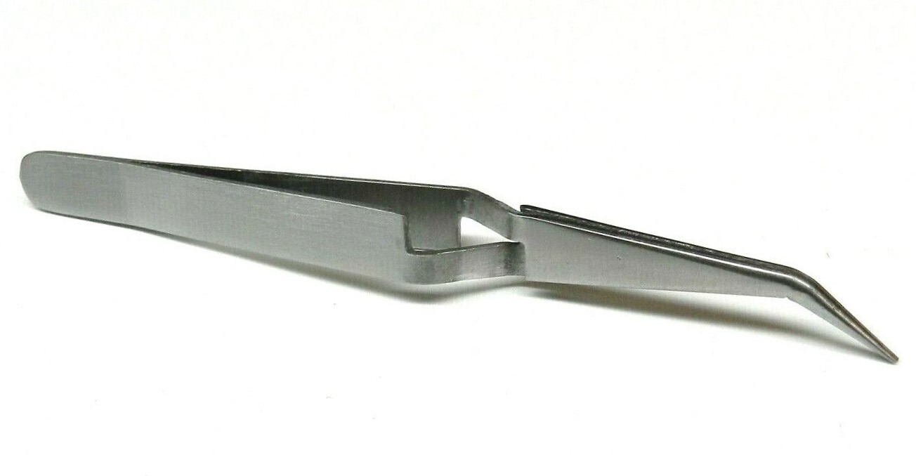 Cross Lock Tweezers Bent Tip Curved 4-1/2″ Cross Locking Soldering Tweezer