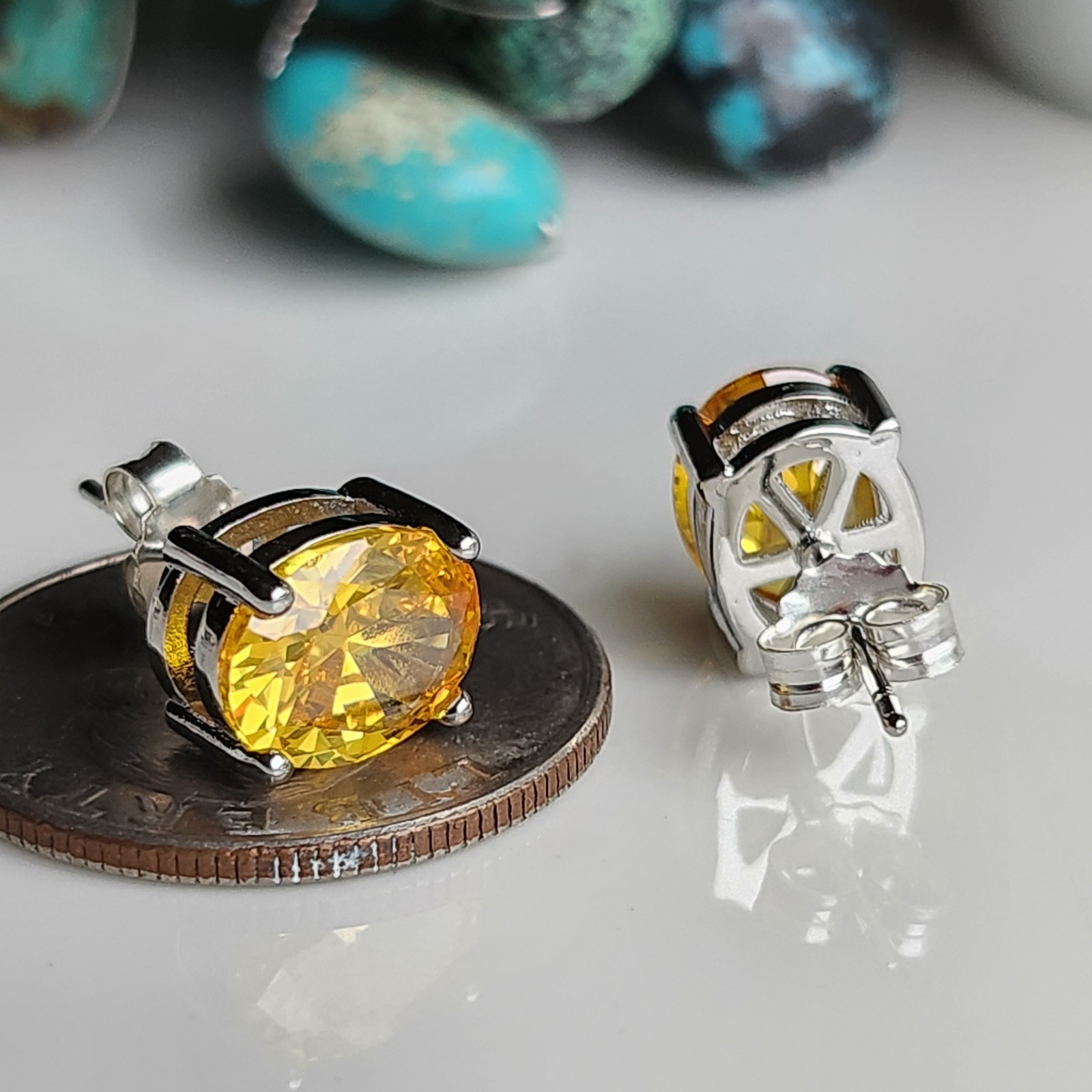 925 Sterling Silver 3.5CT Oval Citrine Stud Earrings 14k White Gold Plated
