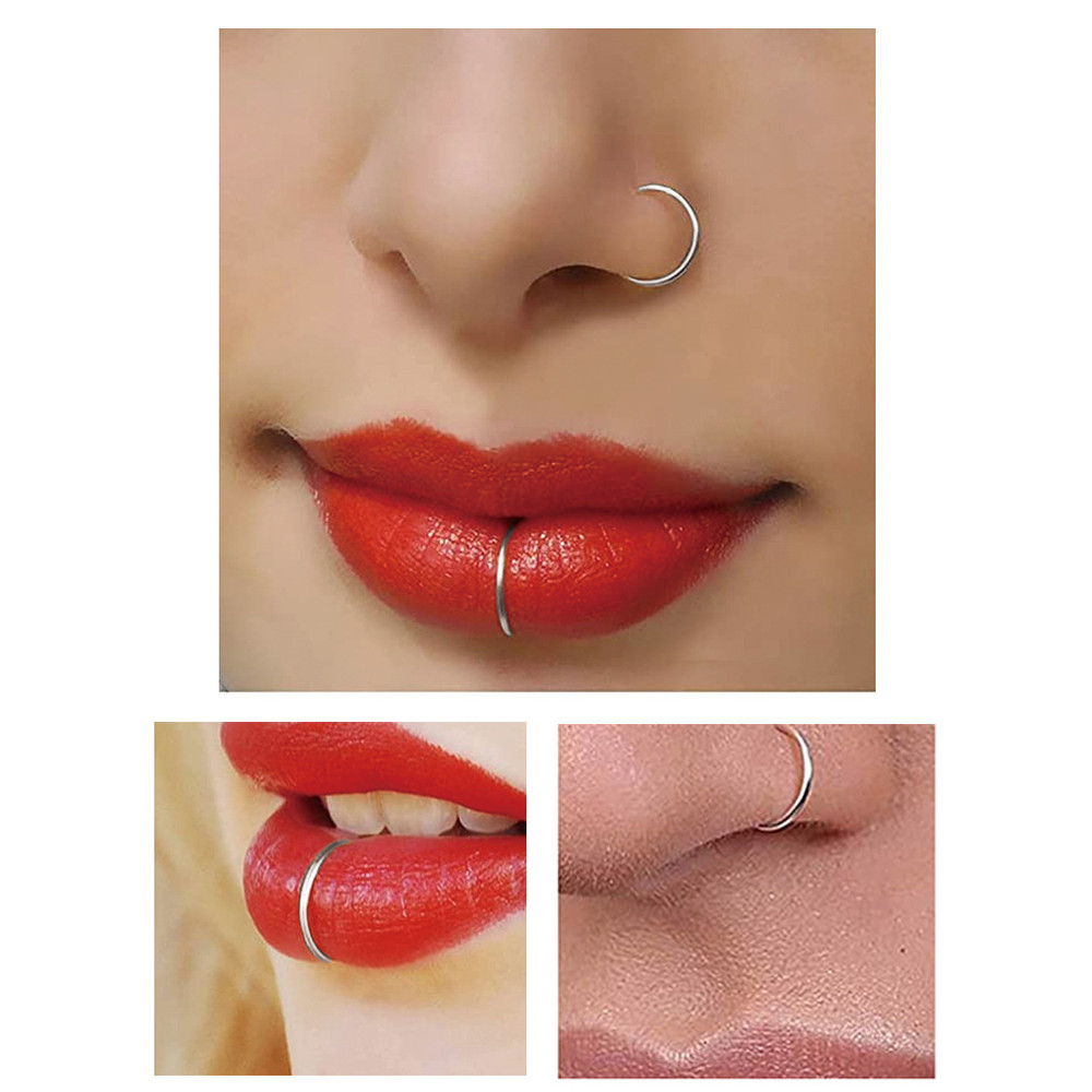12PCS Nose Hoop Rings L Shaped Pin Studs Lip Surgical Steel Piercing Jewelry Set