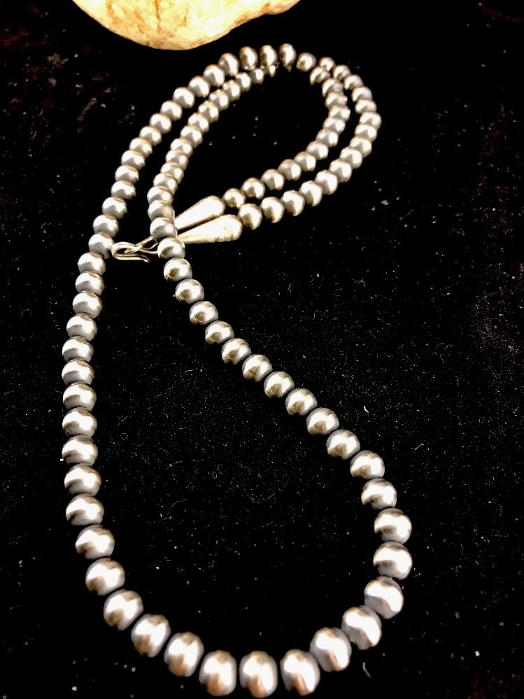 Southwestern 3mm Sterling Silver Pearls 20″ Hook Eye Cone Necklace