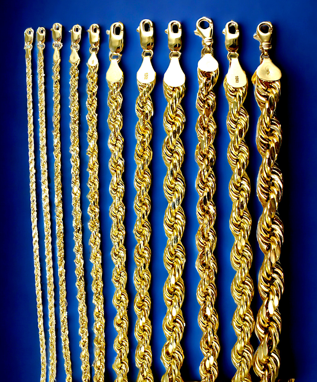 10K Yellow Gold Rope Necklace Bracelet Chain Diamond Cut 2mm-10mm 7″-30″