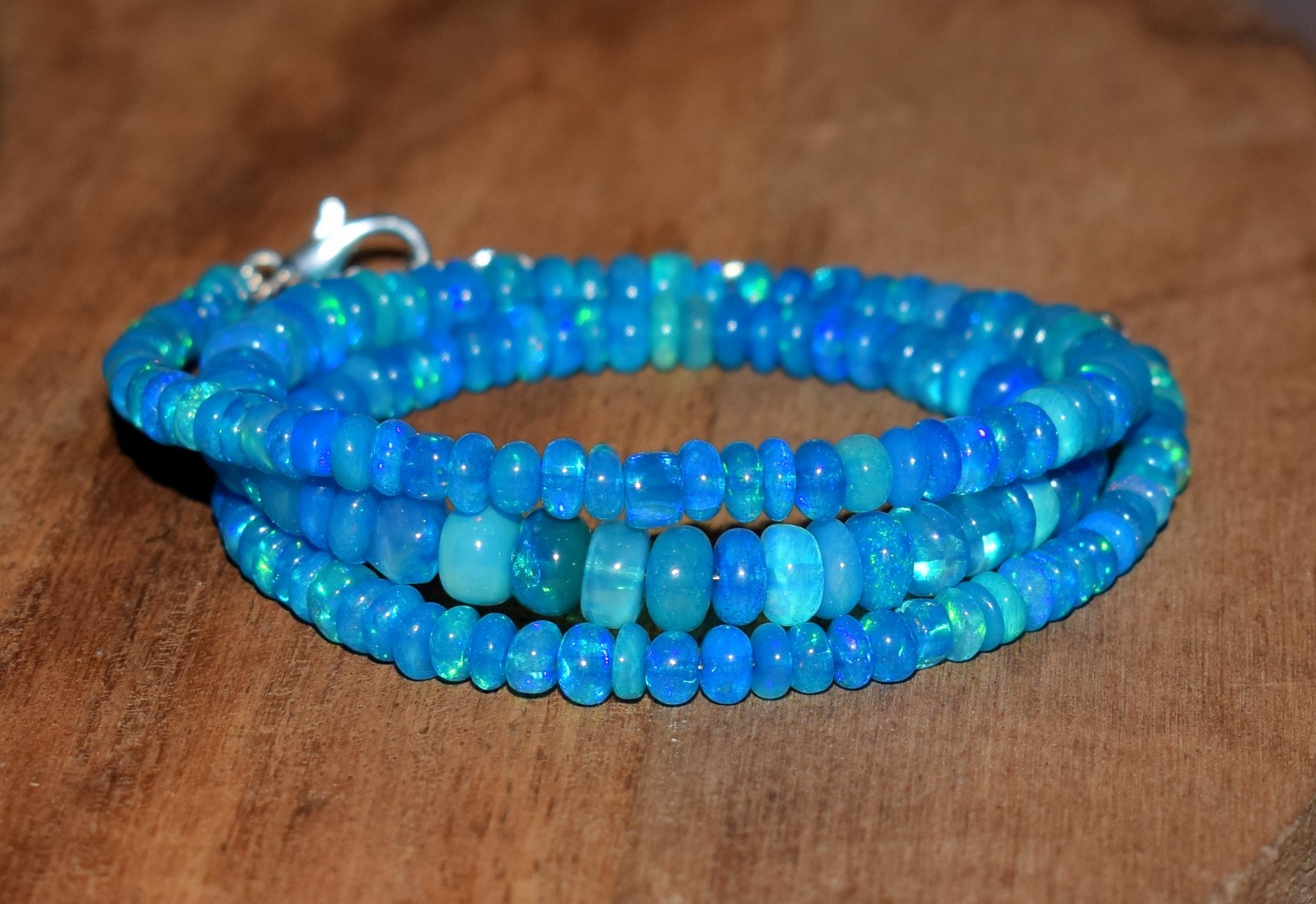 16″Natural Ethiopian Opal Wello Fire Opal Gemstone Bead Necklace