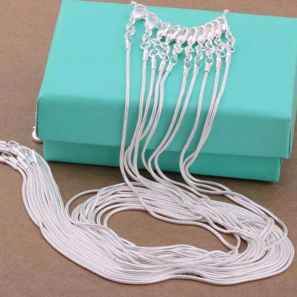 10PCS wholesale 925 sterling solid silver snake chain necklace1MM 16-30inch